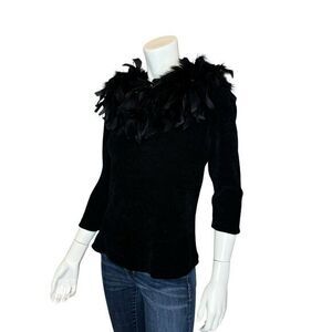 VINTAGE Y2K Feather‎ Embellished Sweater Women’s Petite M Black Dressy Witchy